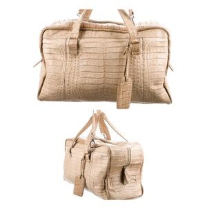 Nancy Gonzales alligator travel gym bag luggage carry on leather beige